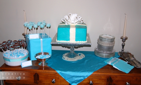 Our big splurge was a Tiffany Co gift box cake made by Cakes Candies 